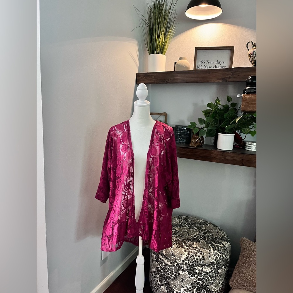 LuLaRoe Shirley Maroon Lace Kimono Cardigan